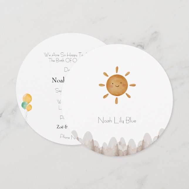 Cute Sun Mountains Baby Announcement Card (Front/Back)