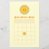 Cute Sun Orange and Yellow Baby Shower Bingo Game