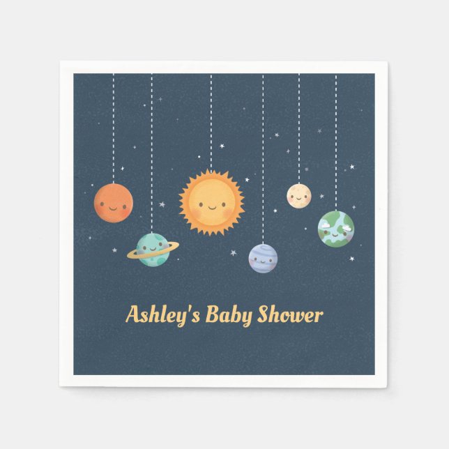Cute Sun Planets Space Themed Baby Shower Napkin (Front)