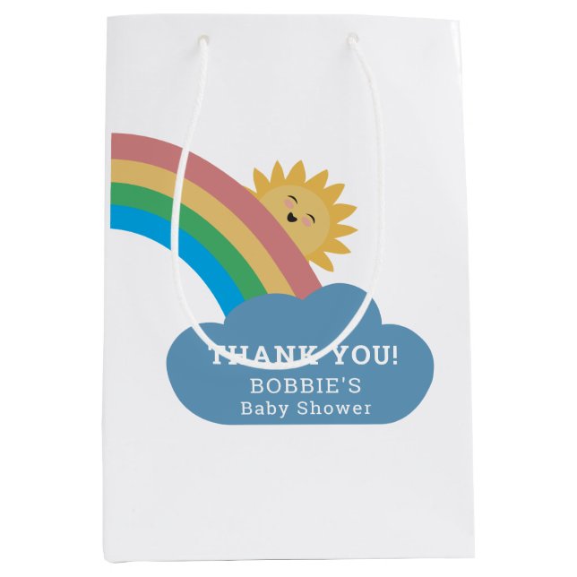 Cute Sun & Rainbow Baby Shower Modern Thank You Medium Gift Bag (Front)