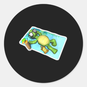 cute sun tanning turtle classic round sticker