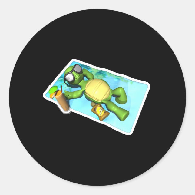 cute sun tanning turtle classic round sticker (Front)