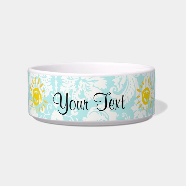 Cute Sun; Teal Damask Bowl (Front)