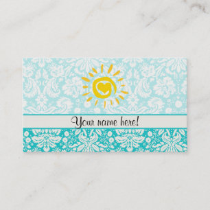 Cute Sun; Teal Damask Business Card