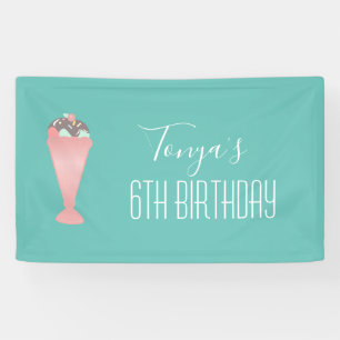 Cute Sundae Birthday Party Pastel Pink Banner