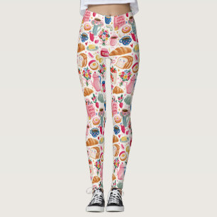 Cute Sunday Breakfast Pattern   Coffee Croissant F Leggings