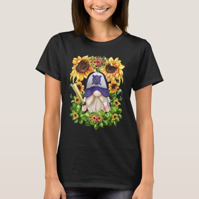 Cute Sunflower Baseball Gnome For Women And Baseba T-Shirt (Front)