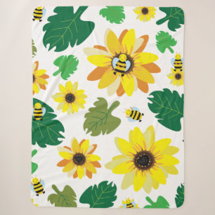 Cute Sunflower Bee Sherpa Blanket