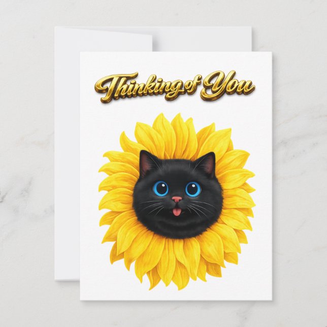 Cute Sunflower Black Cat Face Thinking of You (Front)