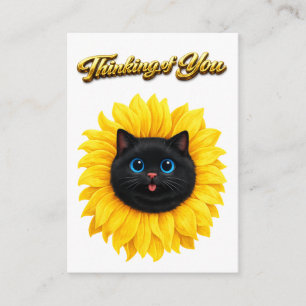 Cute Sunflower Black Cat Face Thinking of You Enclosure Card