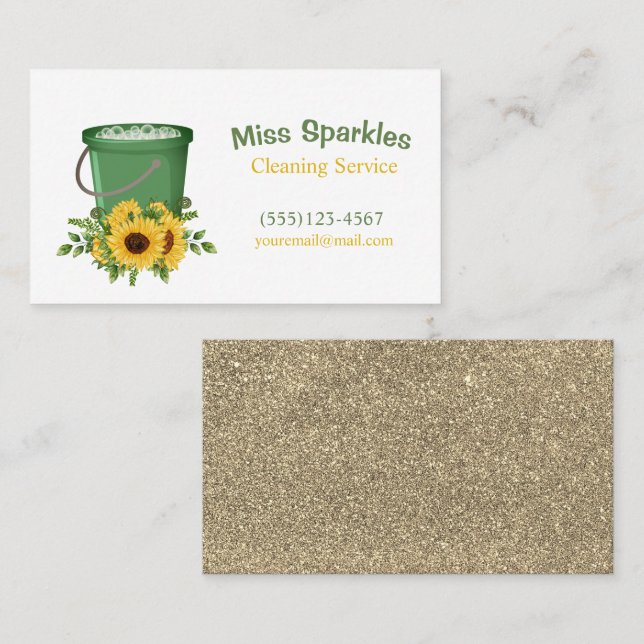 Cute Sunflower & Bucket House Cleaning Services Business Card (Front/Back)
