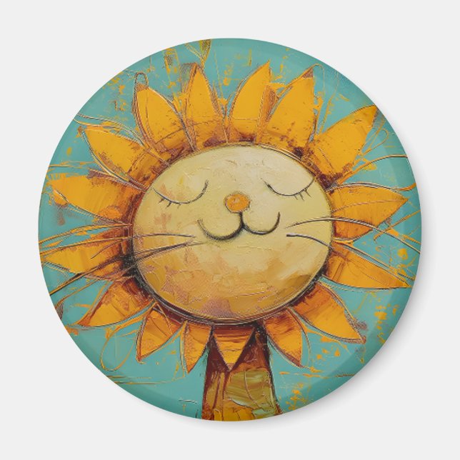 Cute Sunflower Cat Fun In The Sun Painting C5R Magnet (Front)