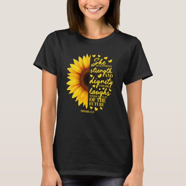 Cute Sunflower Christian Bible Verse  Women Teen G T-Shirt (Front)
