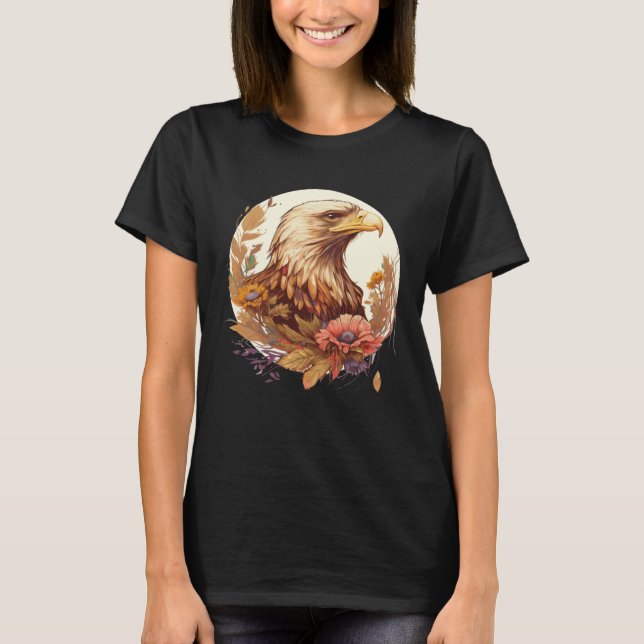 Cute Sunflower Eagle Floral Birding Ornithology T-Shirt (Front)