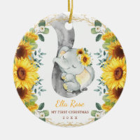 Cute Sunflower Elephant Baby First 1st Christmas