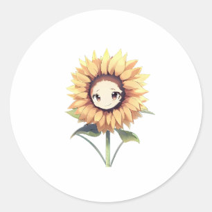 Cute Sunflower Face Classic Round Sticker