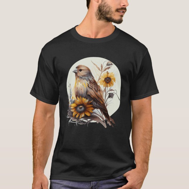 Cute Sunflower Finch Ornithologist Birding Bird Wa T-Shirt (Front)