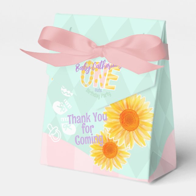 Cute Sunflower First Birthday  Favour Box (Front Side)