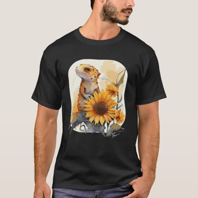 Cute Sunflower Gecko Leopard Gecko Reptile Lizard T-Shirt (Front)