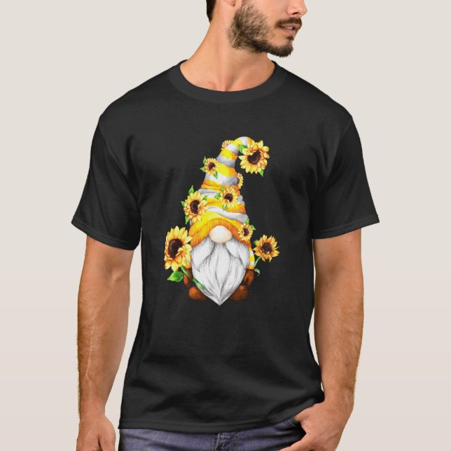 Cute Sunflower Gnome For Gardener Grandpa With Hip T-Shirt (Front)
