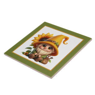 Cute sunflower gnome lovers garden tile