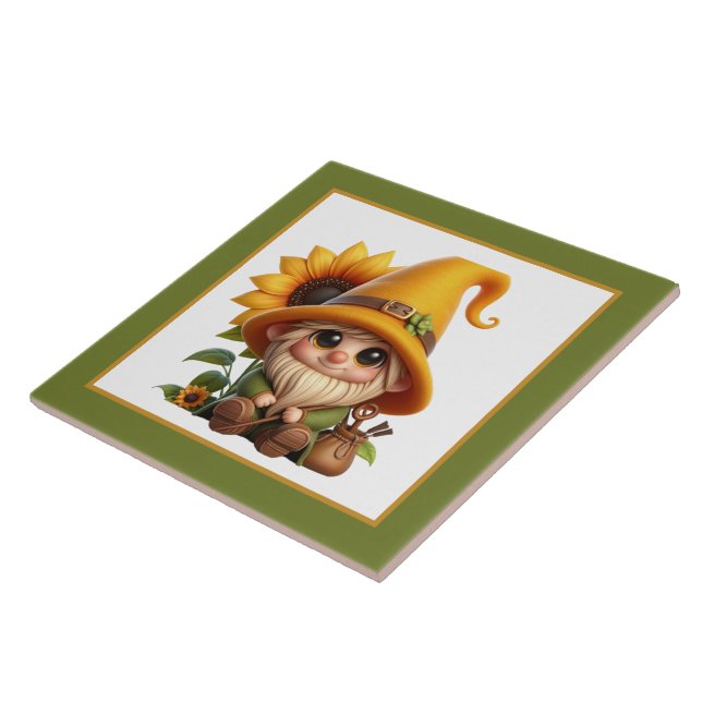 Cute sunflower gnome lovers garden  tile (Side)