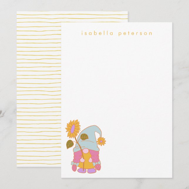 Cute Sunflower Gnome Pastel Personalised Name  Card (Front/Back)