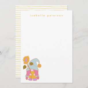 Cute Sunflower Gnome Pastel Personalised Name  Card