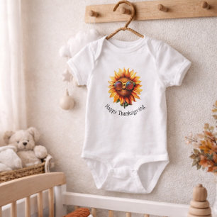Cute Sunflower Holiday Outfit for Thanksgiving Baby Bodysuit