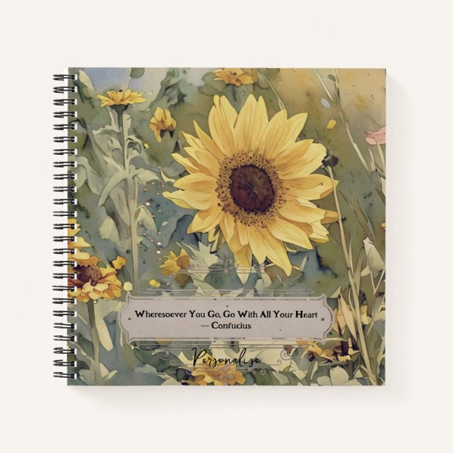 Cute Sunflower Meadow Confucius HeartQuote Journal (Front)