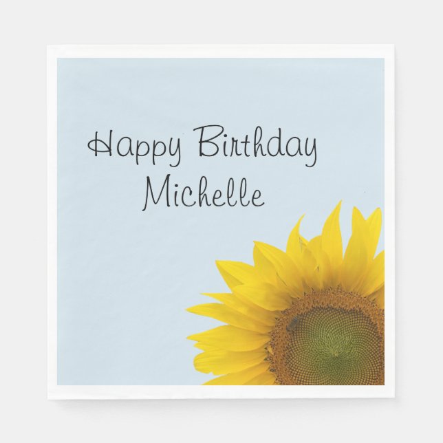 Cute Sunflower Monogram Happy Birthday Party Napkin (Front)
