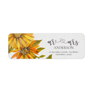 Cute Sunflower Mrs And Mrs  Floral Wedding Address