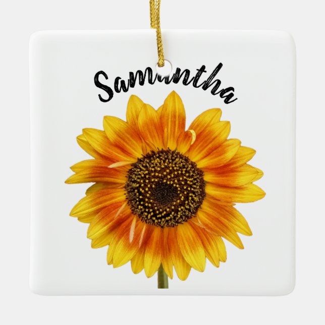Cute Sunflower Personalised Ceramic Ornament (Front)