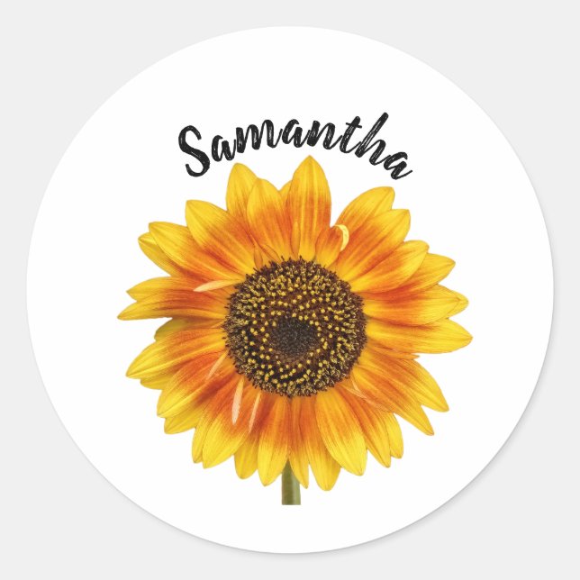 Cute Sunflower Personalised Classic Round Sticker (Front)