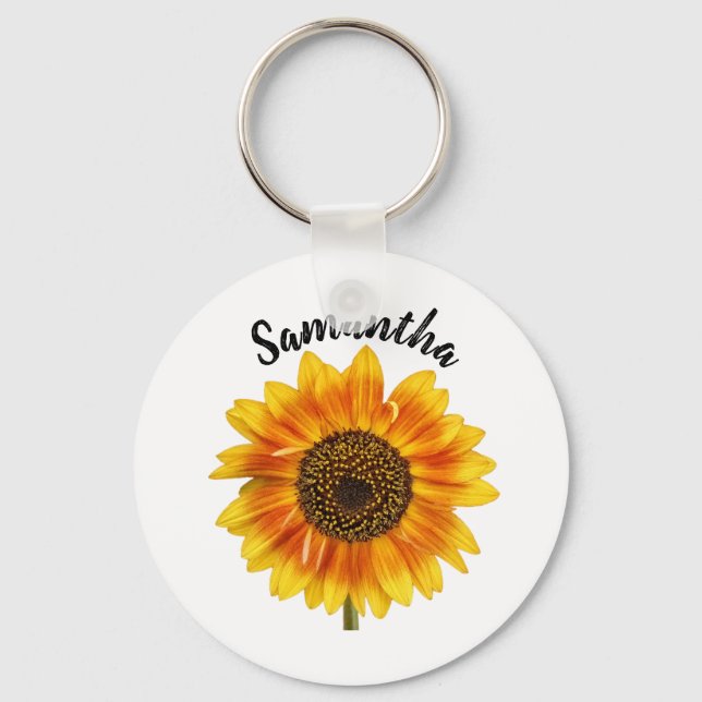 Cute Sunflower Personalized Key Ring (Front)