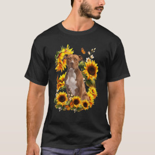 Cute Sunflower Pitbull Terrie Dog Dad Mum Father's T-Shirt