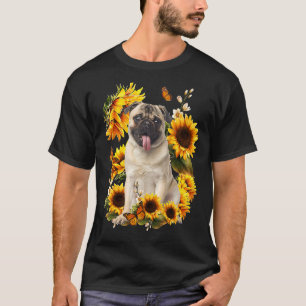 Cute Sunflower Pug Dog Dad Mum Father's Day T-Shirt