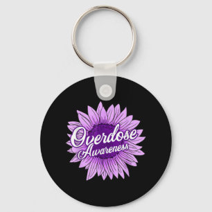 Cute Sunflower Purple Ribbon Opioid Overdose Aware Key Ring