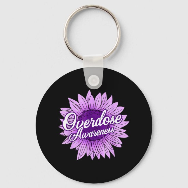Cute Sunflower Purple Ribbon Opioid Overdose Aware Key Ring (Front)