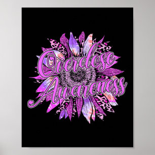 Cute Sunflower Purple Ribbon Opioid Overdose Aware Poster