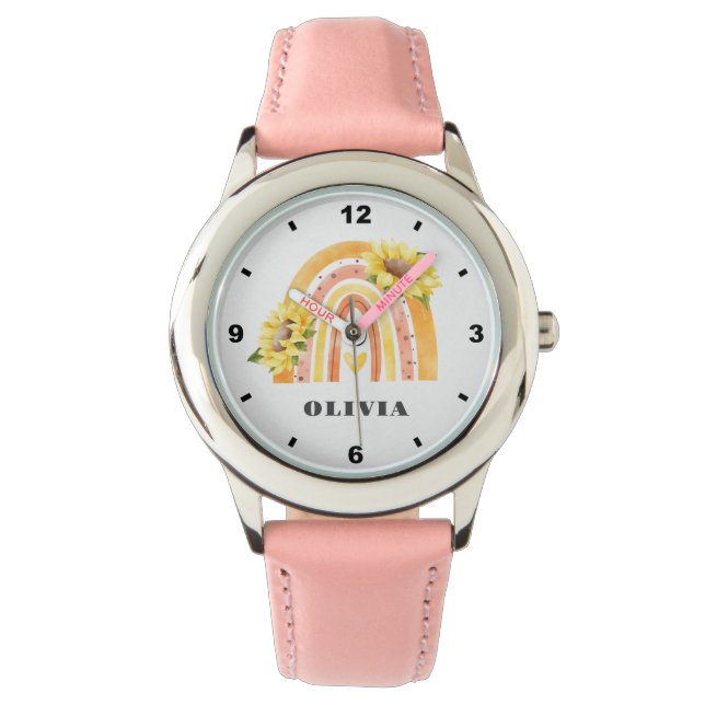 Cute Sunflower Rainbow Custom Girls Name Watch (Front)