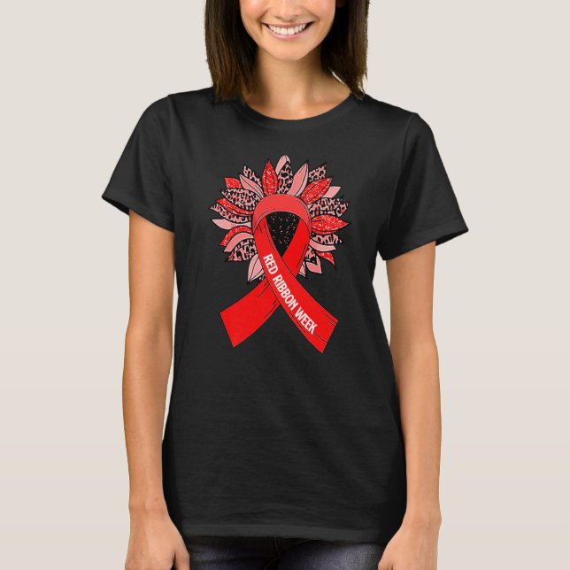 Cute Sunflower Red Ribbon Week Awareness Say No To T-Shirt (Front)