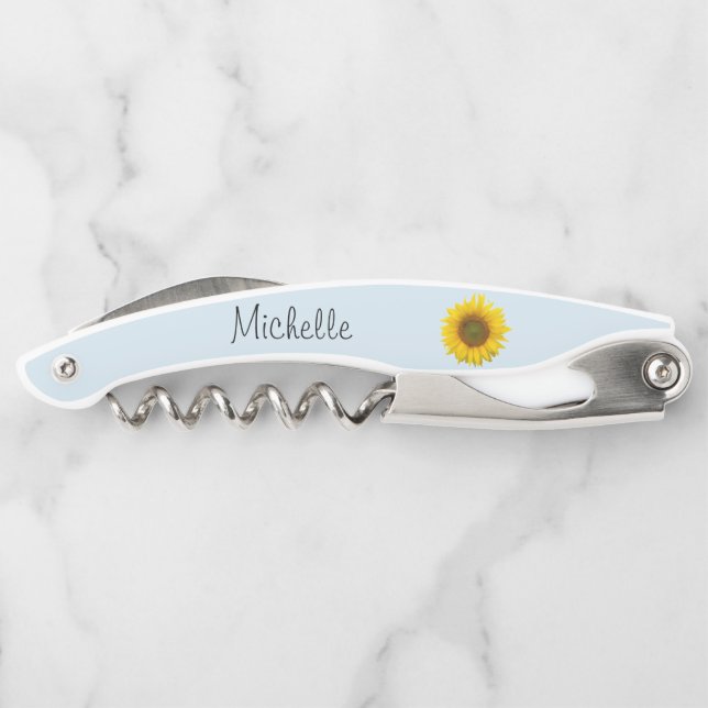 Cute Sunflower Script Blue Corkscrew (Back)