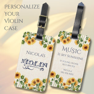 Cute Sunflower Violin Case Name Tag for Girls