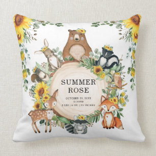 Cute Sunflower Woodland Animals Girl Nursery Decor Cushion