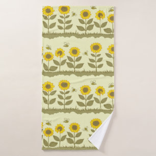 Cute sunflowers and bees seamless pattern bath towel