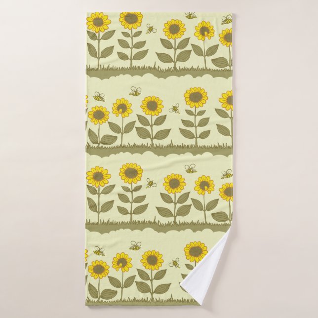Cute sunflowers and bees seamless pattern bath towel (Bath Towel)