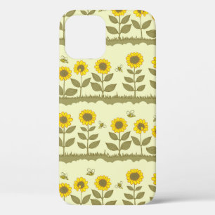 Cute sunflowers and bees seamless pattern iPhone 12 case