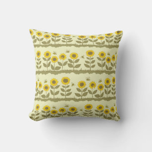Cute sunflowers and bees seamless pattern cushion