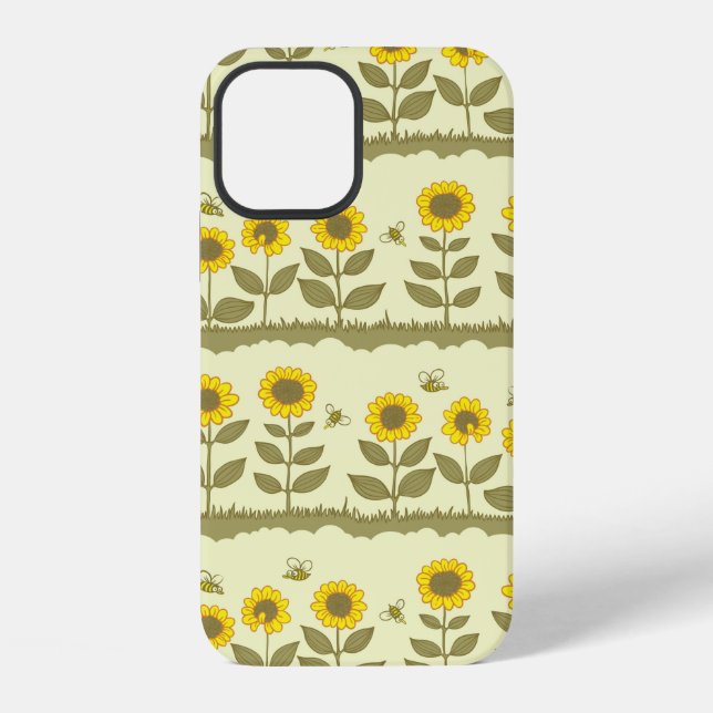 Cute sunflowers and bees seamless pattern iPhone case (Back)